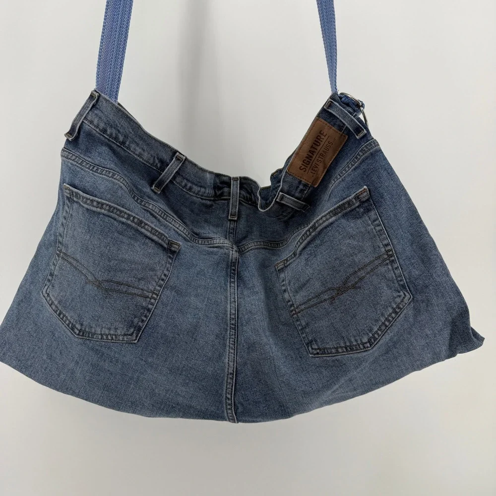 Handmade Levi's Denim Shoulder Bag OOAK Rework Jeans Purse Floral Boho Large 26